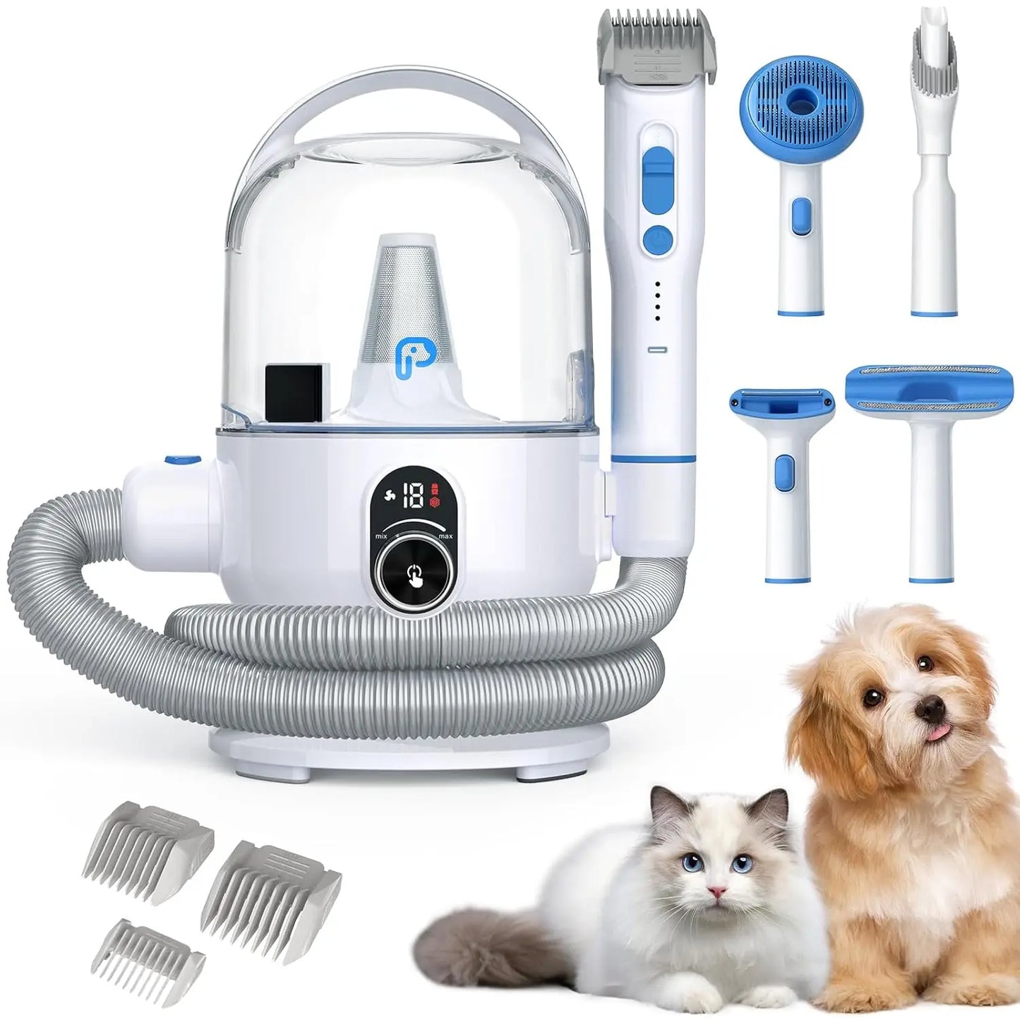 Transform Pet Grooming with Ease! 🐶🐱 This Professional Dog Grooming Kit features a powerful 2L Vacuum Suction that captures 99% of pet hair, keeping your home clean while you groom. Equipped with 5 grooming tools, it’