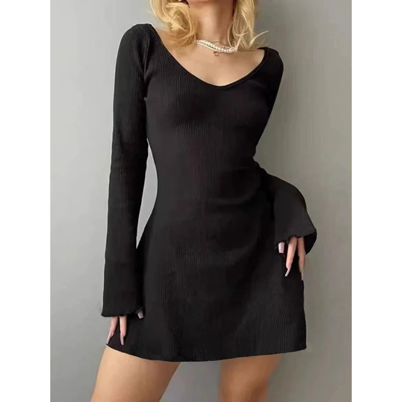 Elegant Black V-Neck Mini Dress