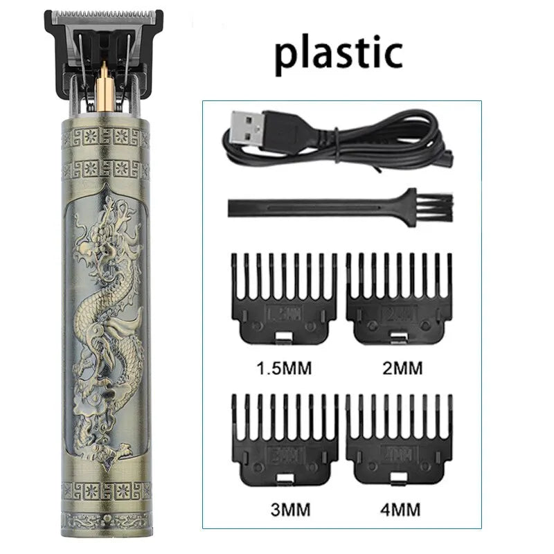 Vintage T9 Electric Hair Cutting Machine – Professional Rechargeable Hair Clipper for Men | Dragon & Buddha Design