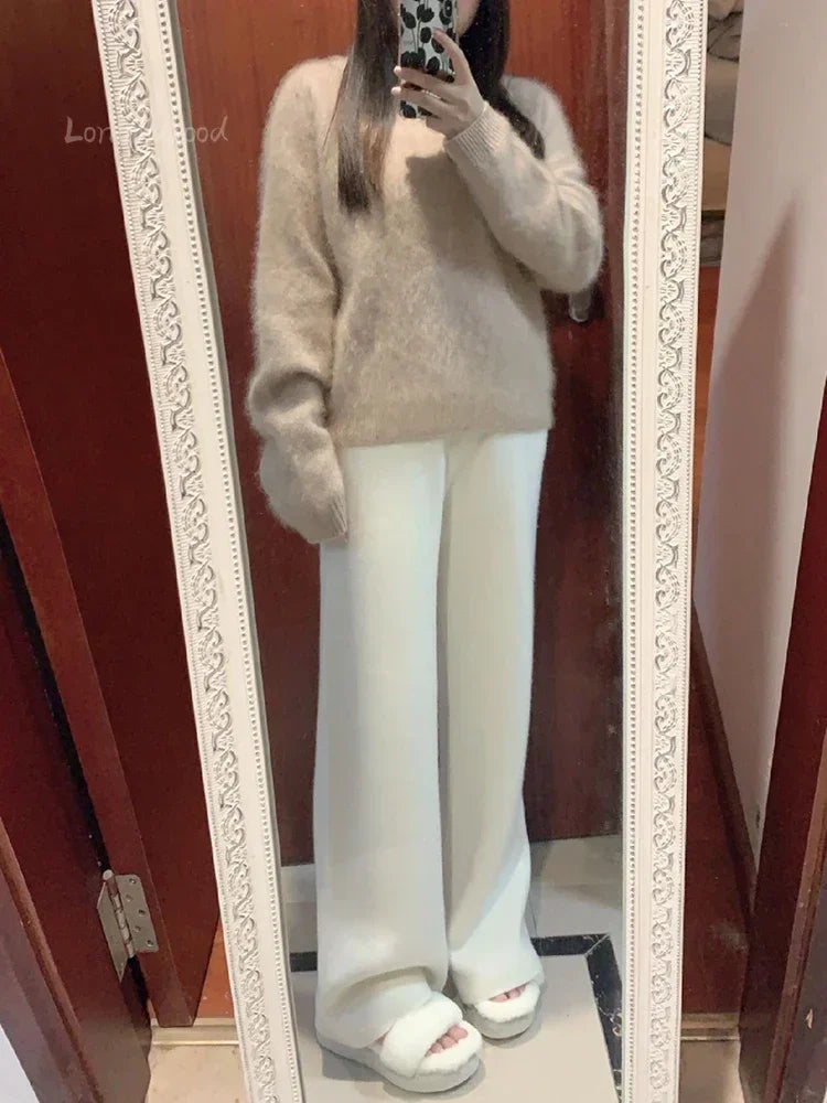 High-Waisted Wool Knitted Wide-Leg