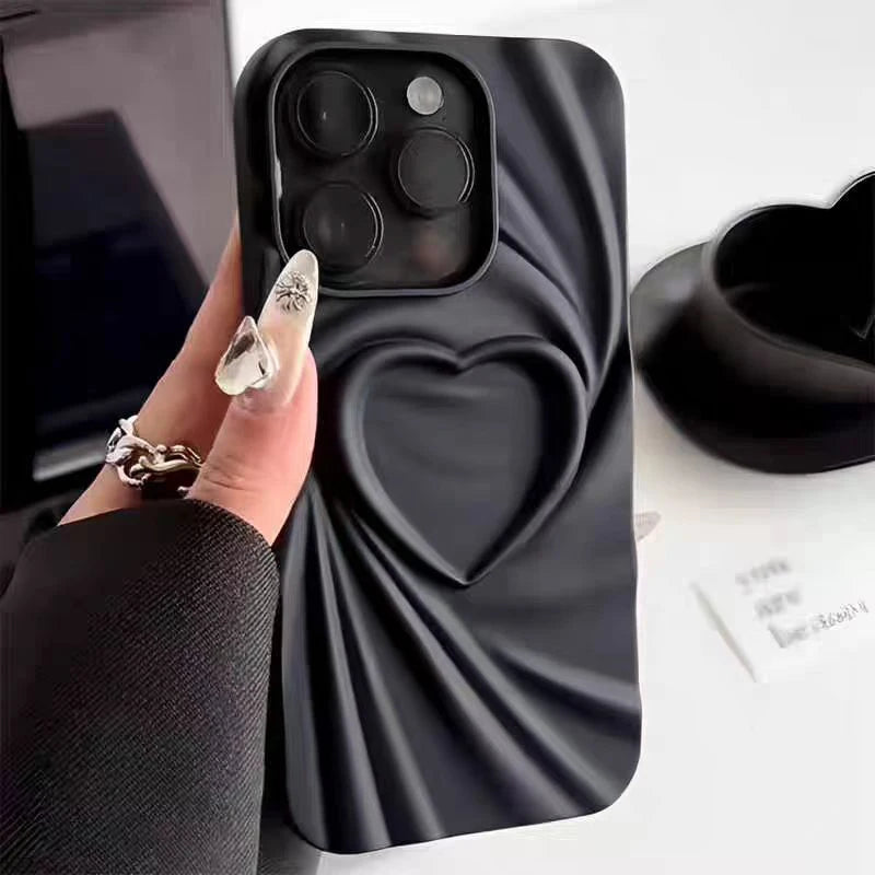 Fashion Fold Wrinkle 3D Love Heart Phone Case – Elegance Meets Protection