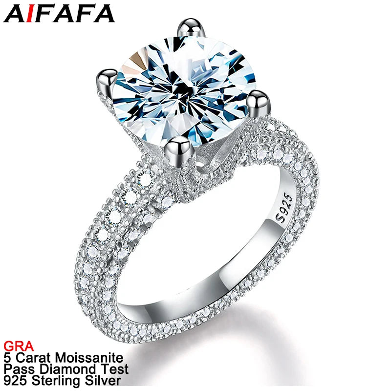 New 5 Carat Moissanite Rings Sparkling s925 Silver Moissanita Lab Grown Diamond Gemstone Wedding Finger Ring Fine Jewelry GRA