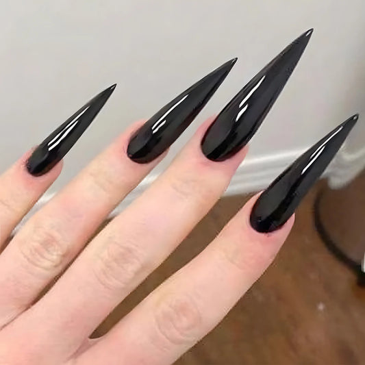 24PCS Boujee Glossy Black Stiletto