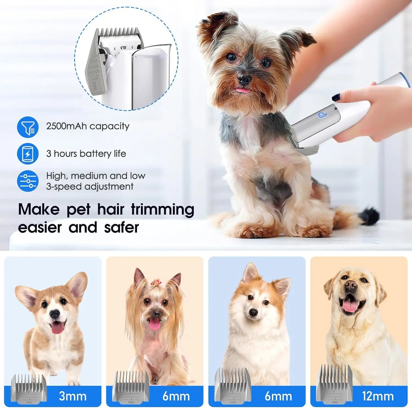 Transform Pet Grooming with Ease! 🐶🐱 This Professional Dog Grooming Kit features a powerful 2L Vacuum Suction that captures 99% of pet hair, keeping your home clean while you groom. Equipped with 5 grooming tools, it’