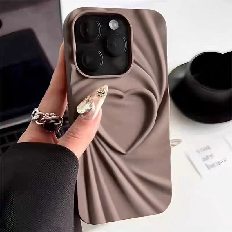 Fashion Fold Wrinkle 3D Love Heart Phone Case – Elegance Meets Protection