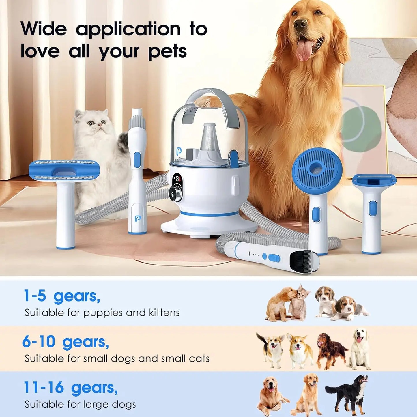 Transform Pet Grooming with Ease! 🐶🐱 This Professional Dog Grooming Kit features a powerful 2L Vacuum Suction that captures 99% of pet hair, keeping your home clean while you groom. Equipped with 5 grooming tools, it’