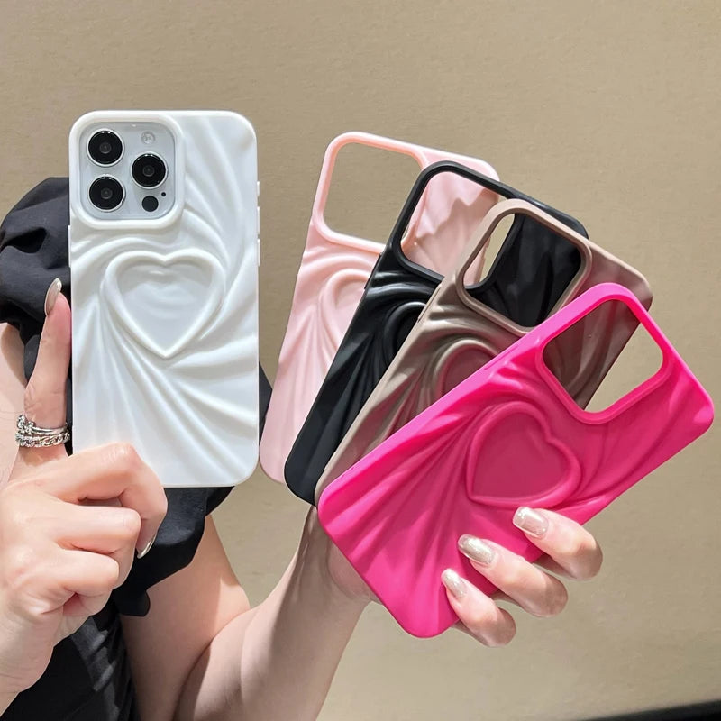 Fashion Fold Wrinkle 3D Love Heart Phone Case – Elegance Meets Protection