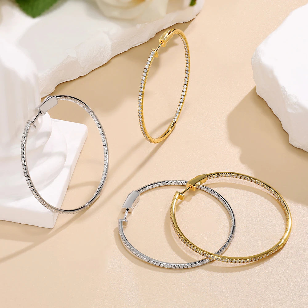 50mm Full Moissanite Hoop Earrings – Timeless Elegance for Every Occasion ✨