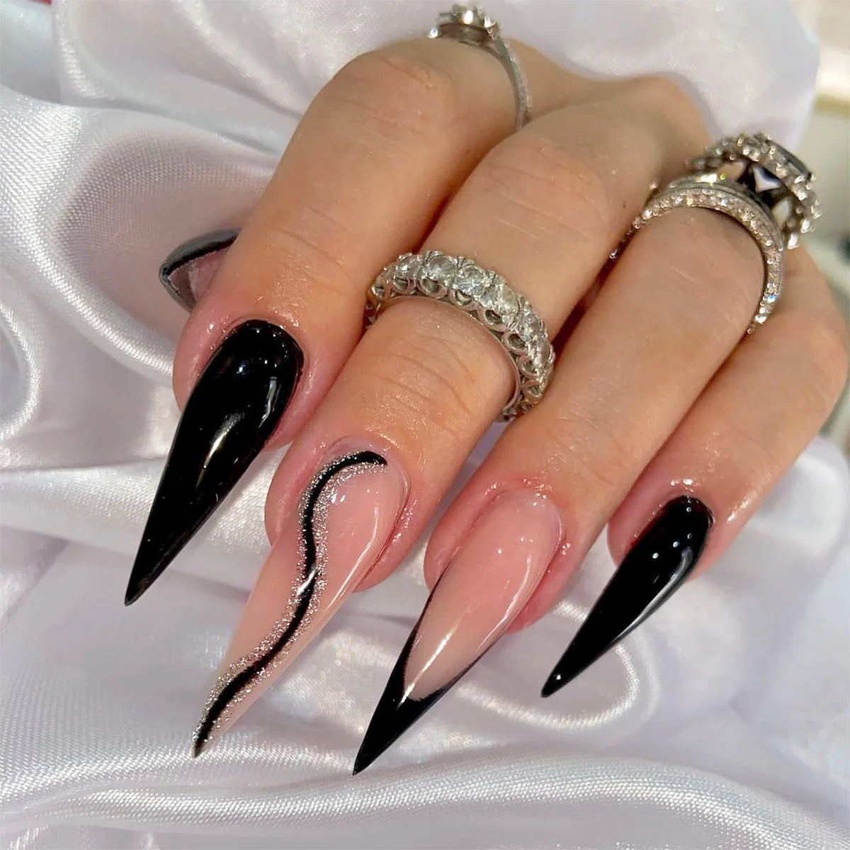 24PCS Boujee Glossy Black Stiletto