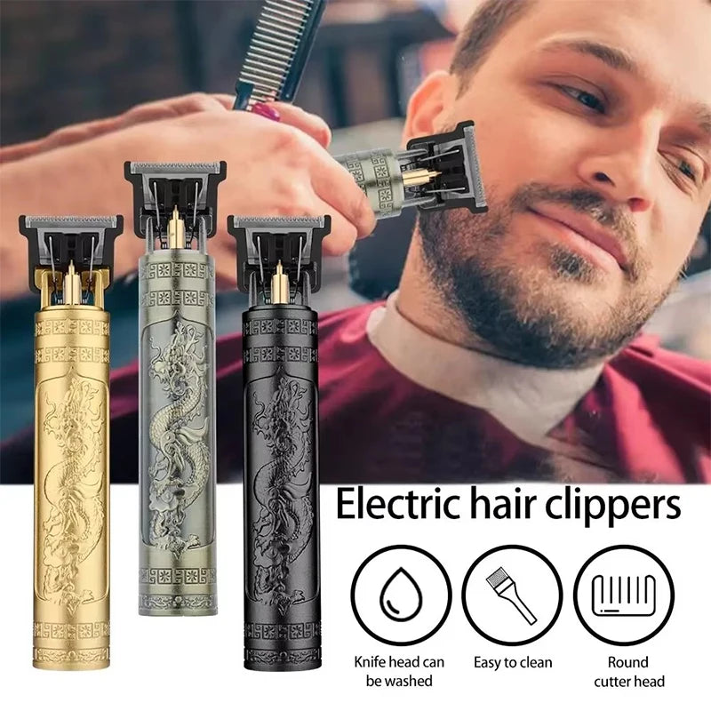 Vintage T9 Electric Hair Cutting Machine – Professional Rechargeable Hair Clipper for Men | Dragon & Buddha Design