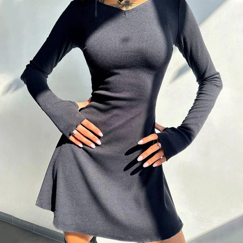 Elegant Black V-Neck Mini Dress