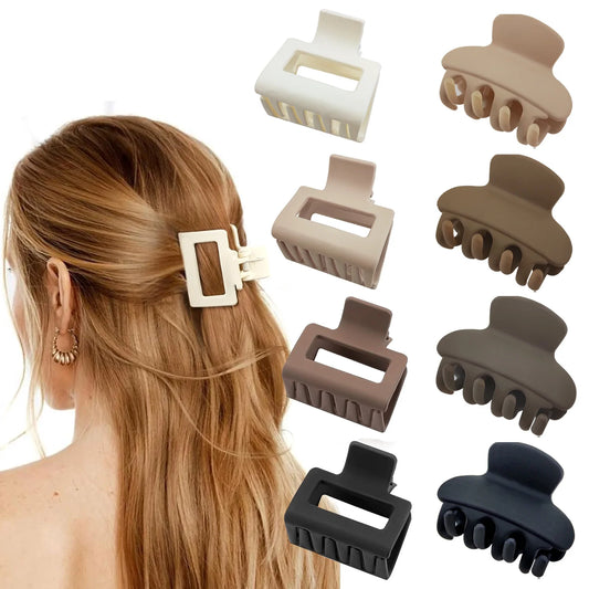 Upgrade your style with this 8-Piece Matte Hair Claw Clip Set! Sleek rectangle design in beige, coffee, brown, and black perfect for thin hair. Secure, chic, and versatile for any look—grab yours now!